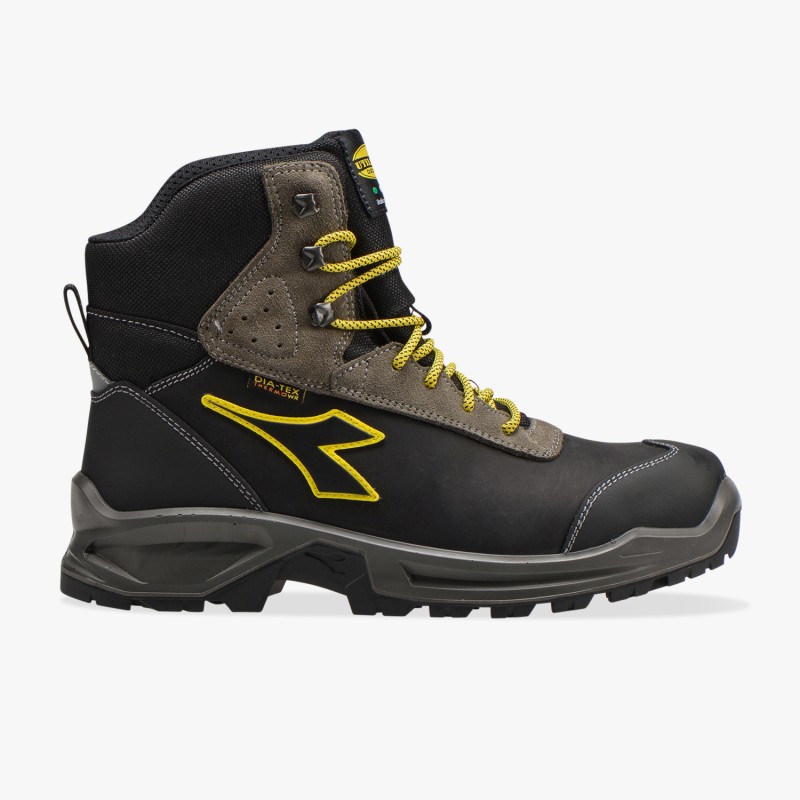 CHAUSSURES DE SECURITES HAUTE EN CUIR NOIR ET JAUNE S3 WR CI SRC