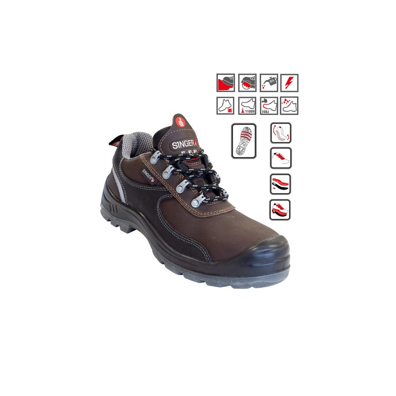 CHAUSSURES DE SECURITES BASSES EN CUIR FLEUR MARRON S3