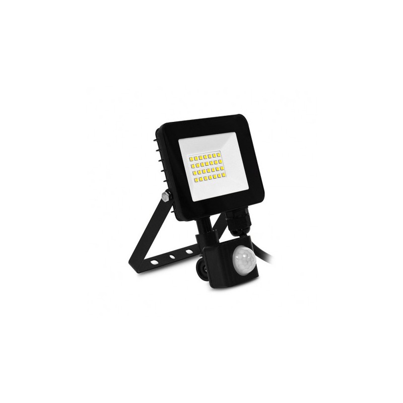 PROJECTEUR LED PLAT NOIR 20W / 6000K + DETECTEUR