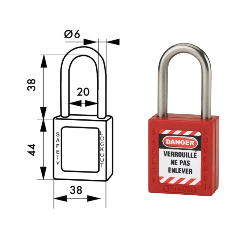 CADENAS DE CONSIGNATION ROUGE 38mm ANSE INOX Ø6