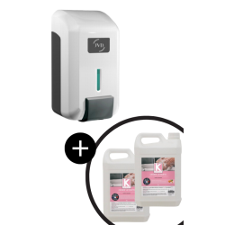 LOT DE 2 BIDONS DE 5L CREME LAVANTE PARFUN AMANDE + DISTRIBUTEUR CLEANLINE BLANC