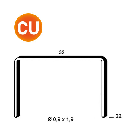 AGRAFES R-22 CUIVRE 32X22XØ0,9X1,9MM - REF 6R-221 - CDT 15 000